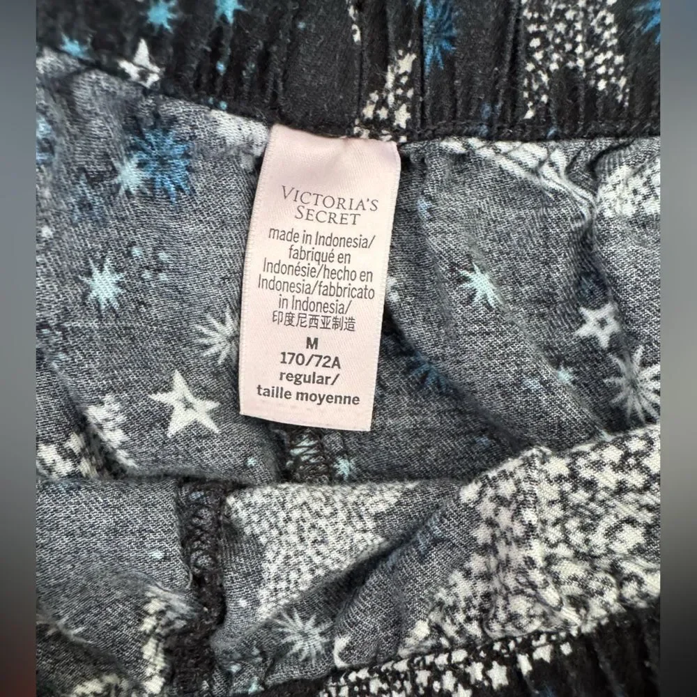 Victoria’s Secret Star Print Pajama Set Button Down Top & Pants w/pockets sz M